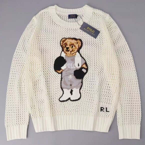 Polo by Ralph White openwork wool sweater with boxing bear pattern - Picture 2 of 10